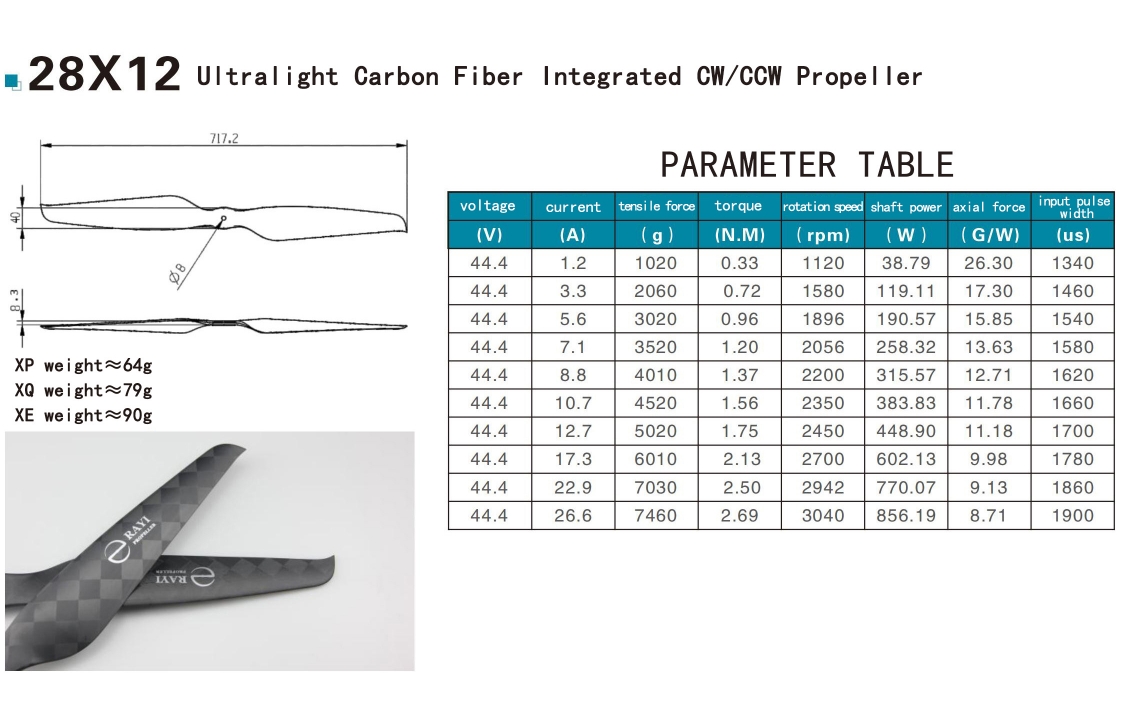 28*12XE Carbon Fiber Straight CW CCW Propeller